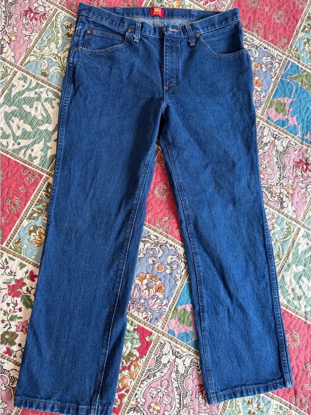 Wrangler 36MWZ Slim Fit Cowboy Cut Jeans Mens 35x30 Dark Wash Denim